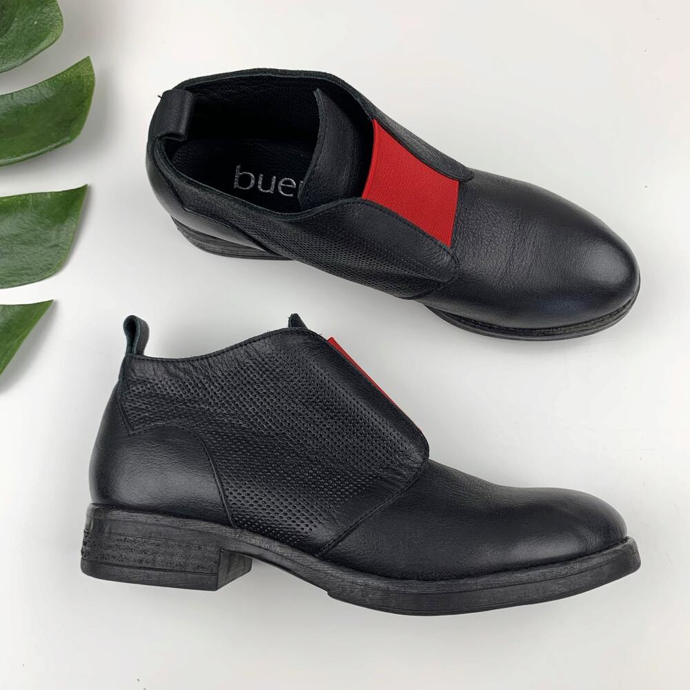 Bueno Ankle Boots Black Red Leather Slip On Booties Women's 36 US 5.5 6